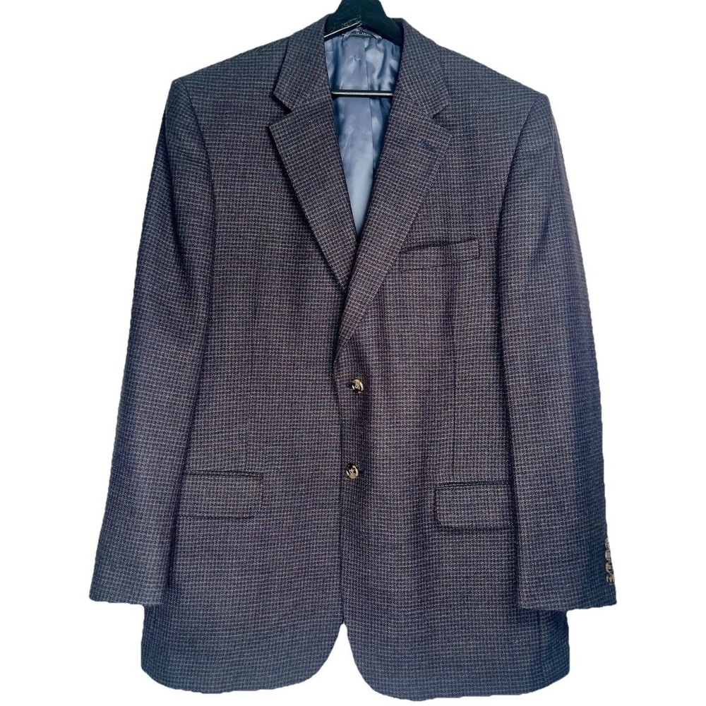 Meeting Street Mens Two Button Houndstooth Sport Coat Blazer Gray Brown 44R
